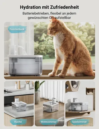 DOWNYPAWS Draadloze Kattenfontein 2.5L Automatisch Wit — miniatuur 2