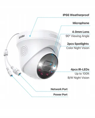 ZOSI 4K Buiten Dome Camera PoE met Netwerkkabel — miniatuur 8
