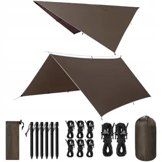 VOSOIR Tarp 3x3M Waterdicht Ultralicht Hangmat Camping Donkerbruin