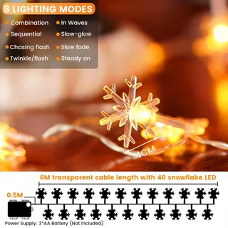 Sukaudiz LED Lichtsnoer 6M 40LED Batterij Kerstdecoratie — miniatuur 3