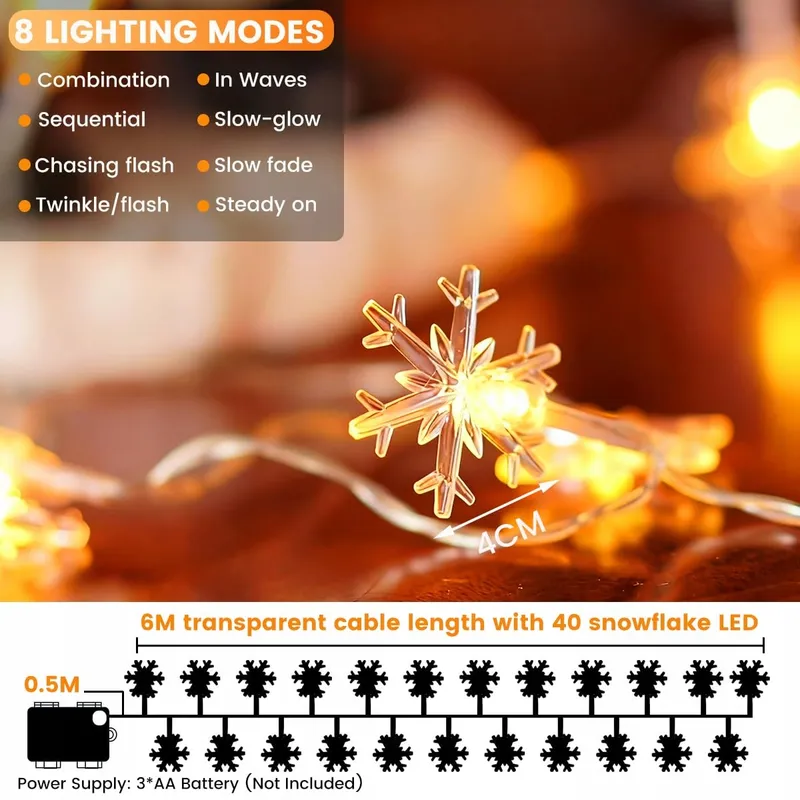 Sukaudiz LED Lichtsnoer 6M 40LED Batterij Kerstdecoratie — foto 3