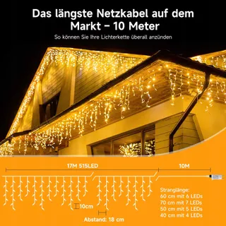 WOWDSGN IJsregen Kerstverlichting 515LED 17M Timer 8 Standen — miniatuur 4