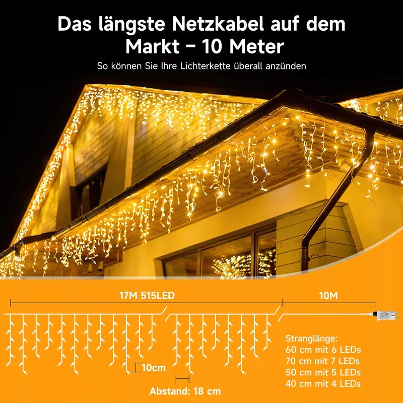 WOWDSGN IJsregen Kerstverlichting 515LED 17M Timer 8 Standen — foto 4
