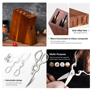 YARENH Messenset 8-delig Damaststaal Houten Blok HTT-serie — miniatuur 5