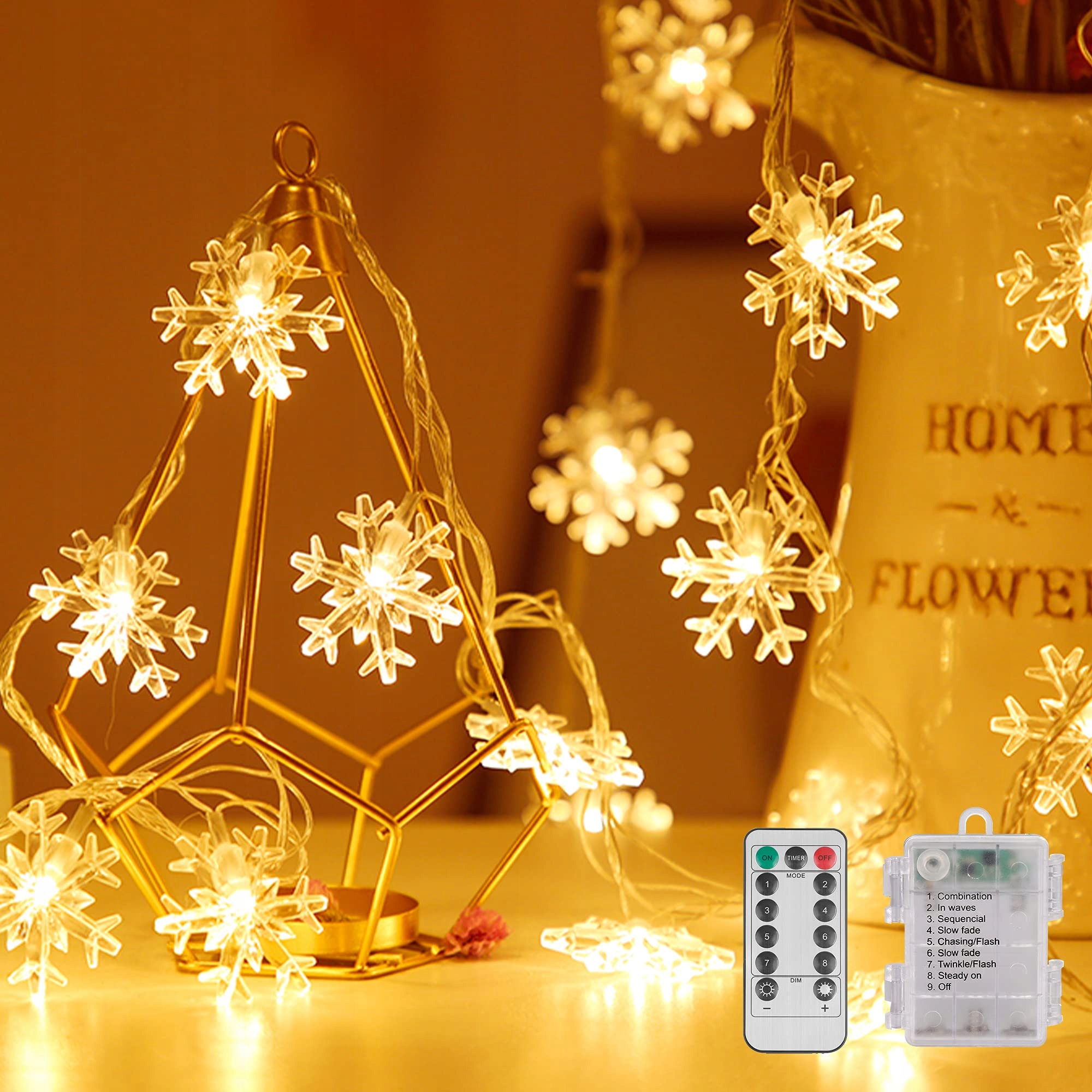 Molbory LED Sneeuwvlok Lichtsnoer 6M 40LED Afstandsbediening 8 Standen