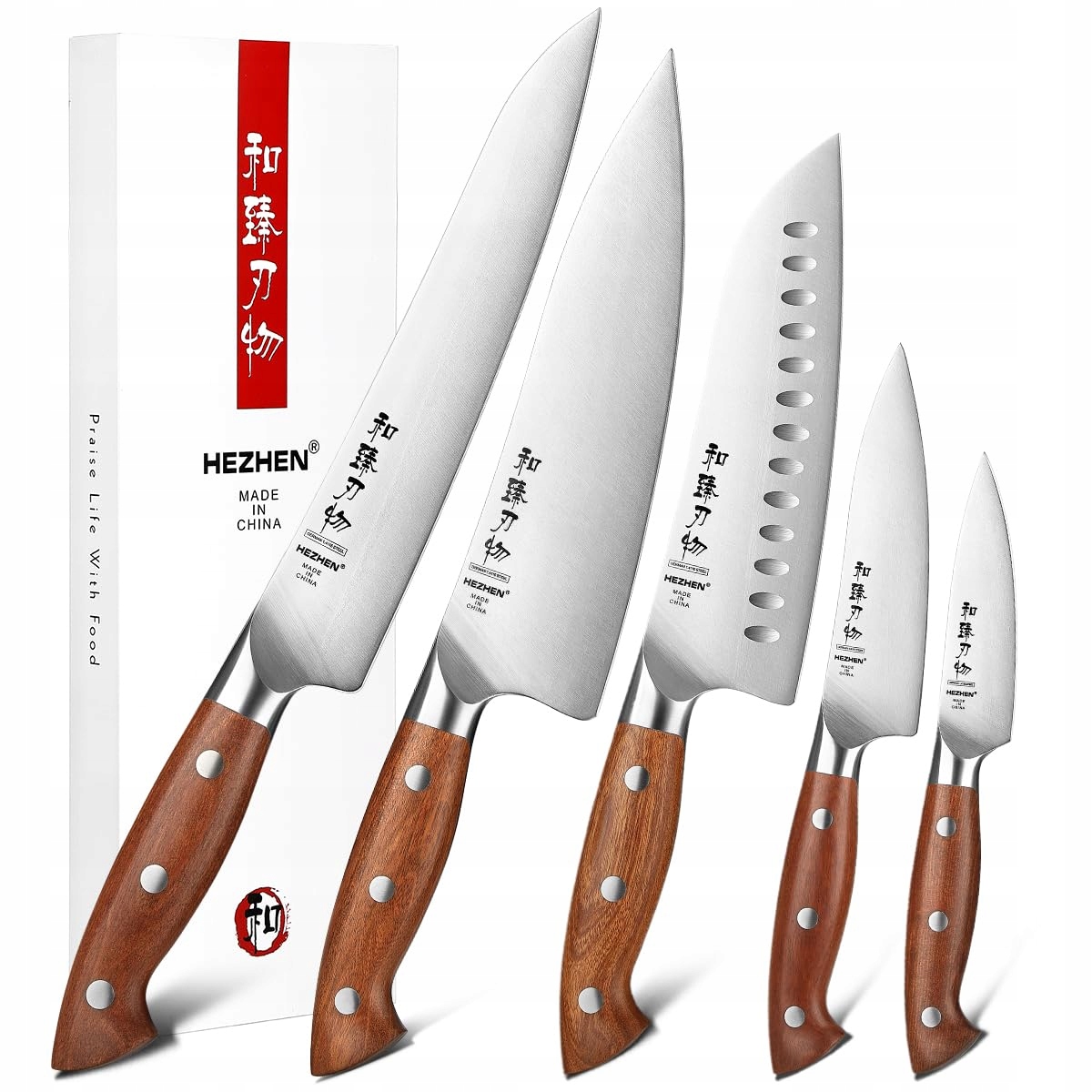 HEZHEN Keukenmessenset 5-delig Duitse Rvs Full Tang
