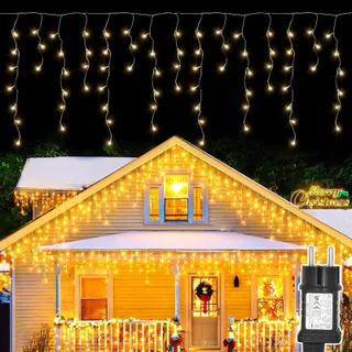 ARTRASTAR LED Lichtgordijn Buiten 10M 200 LED IJspegels Warm Wit