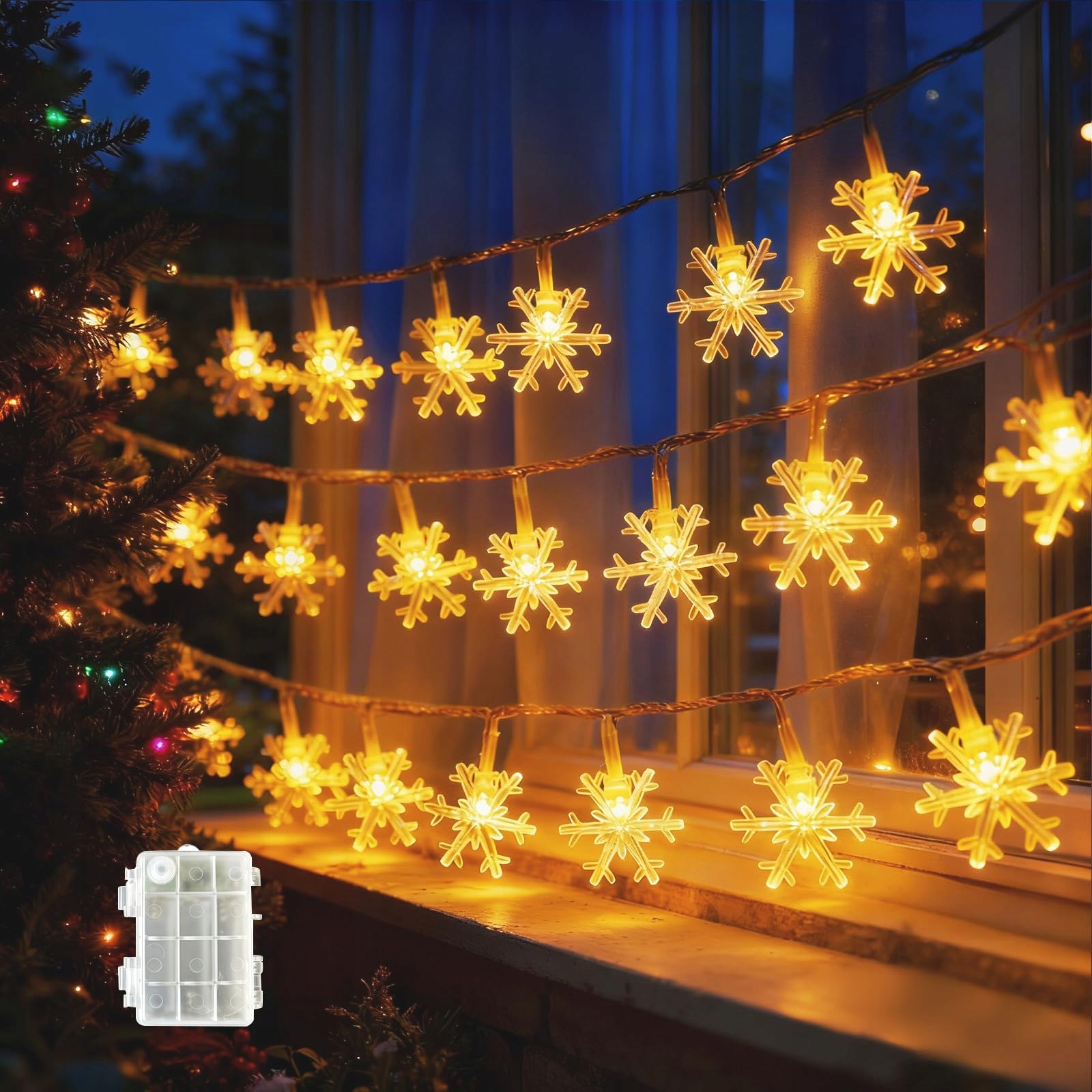 LED Sneeuwvlok Lichtketting 6M 40LED Batterij Warmwit