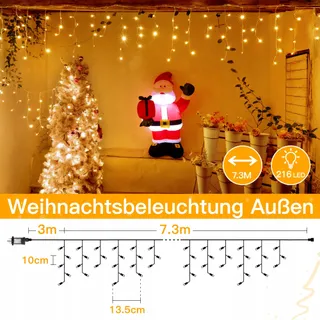OLLNY Kerstverlichting Buiten 7,3M 216 LED Waterdicht Balkon Huis — miniatuur 3