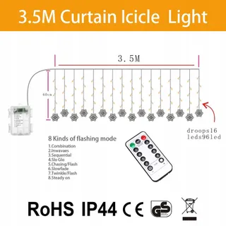 KLIGHTEN LED Lichtgordijn RGB 96 Sneeuwvlokken Afstandsbediening 3.5x0.65M — miniatuur 6