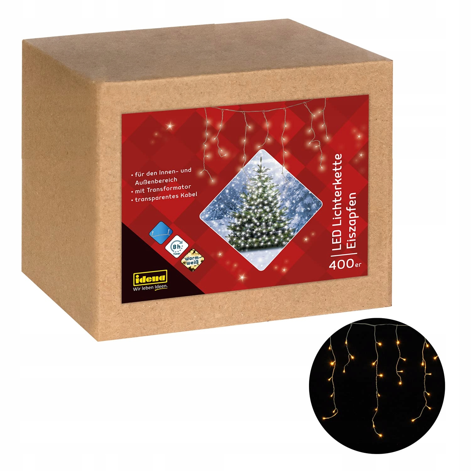 IDENA LED IJspegel Lichtketting 400 LED Warmwit Timer 8h Tuin Balkon