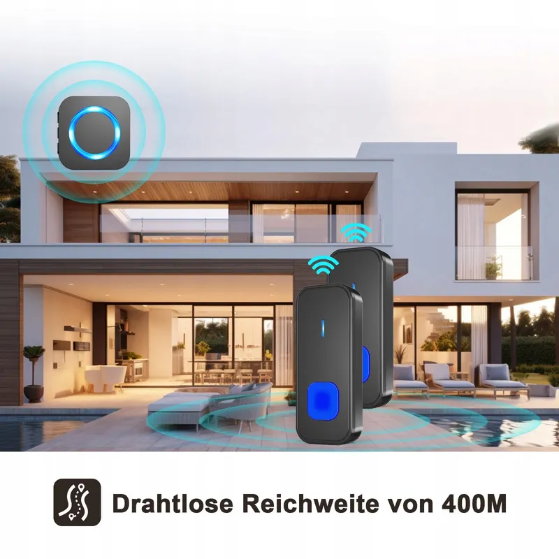 SURFOU Draadloze Deurbel Waterdicht 400m 55 Geluiden LED — foto 2
