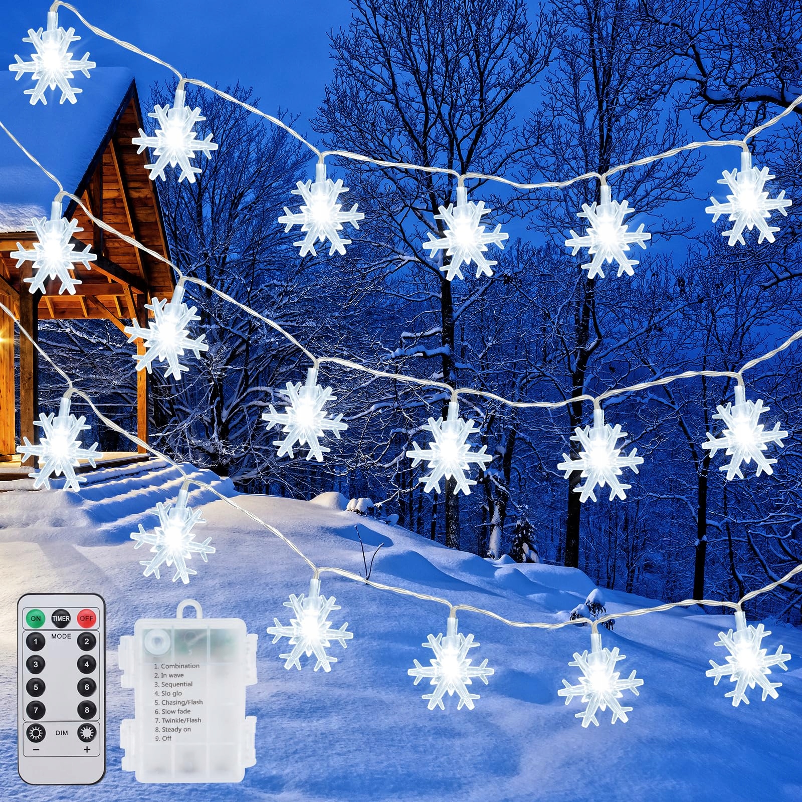 LED Sneeuwvlok Kerstverlichting 6M 40LED Batterij Waterdicht Tuin