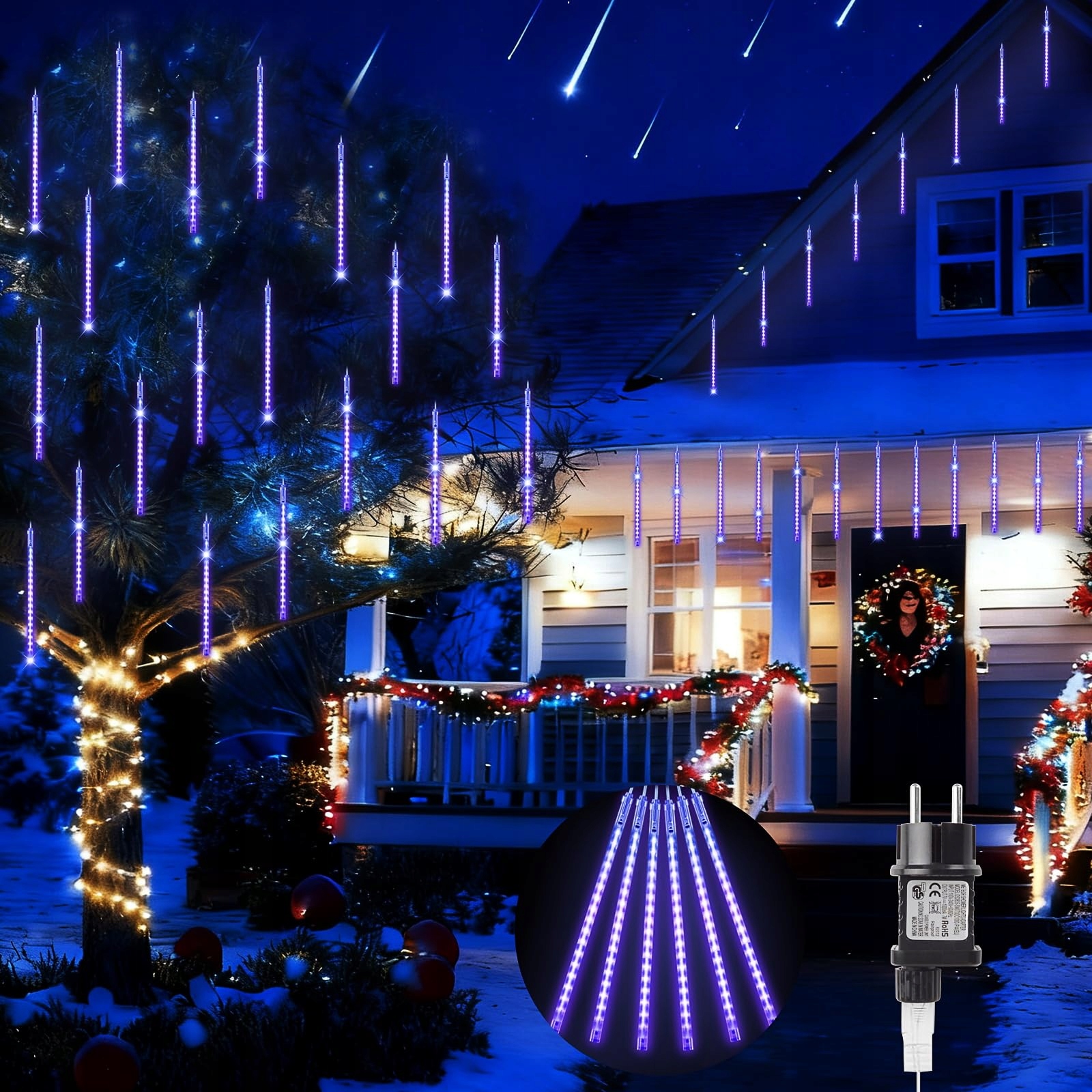 ODIUK Meteorenregen Lichtgordijn 480 LED IP44 Blauw Binnen Buiten