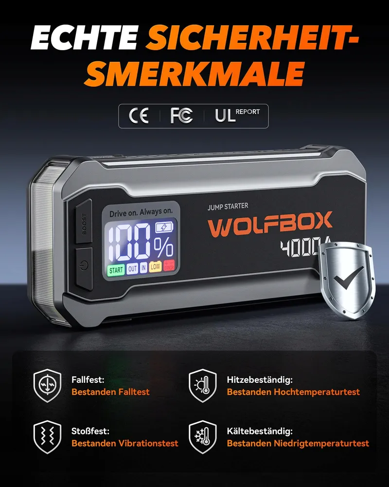 WOLFBOX Starthulp Powerbank 4000A 12V Auto SUV LED — foto 7