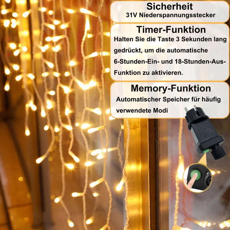 HOPELIT LED Lichtgordijn Buiten 10m 400LED Warm Wit Timer — foto 5