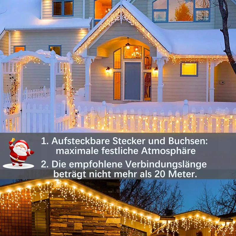HOPELIT LED Lichtgordijn Buiten 10m 400LED Warm Wit Timer — foto 7