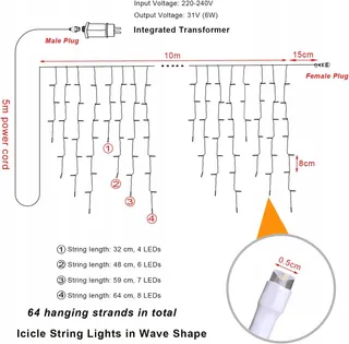 HOPELIT LED Lichtgordijn Buiten 10m 400LED Warm Wit Timer — miniatuur 2