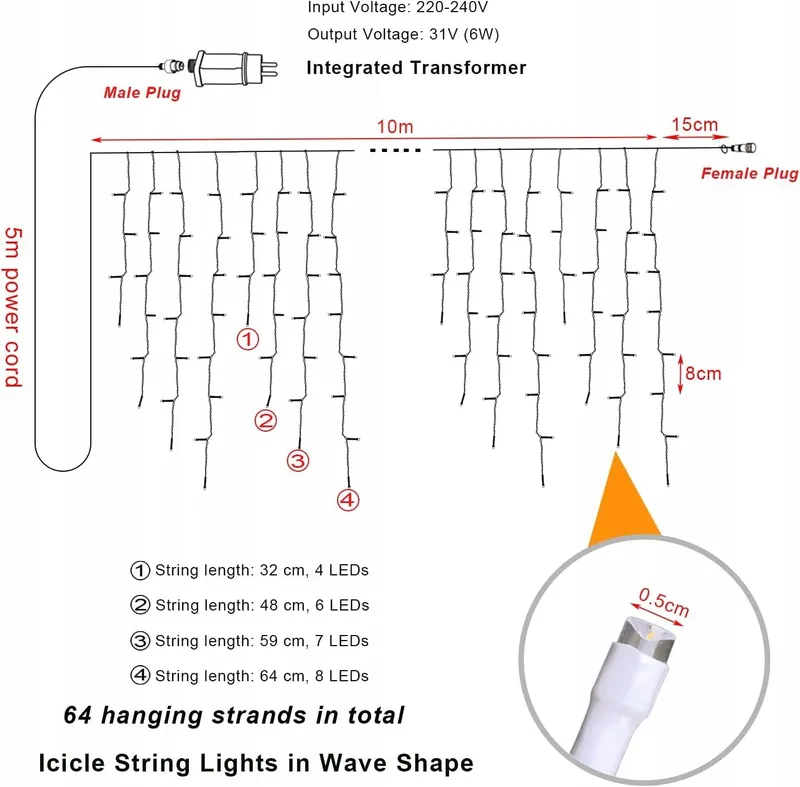 HOPELIT LED Lichtgordijn Buiten 10m 400LED Warm Wit Timer — foto 2