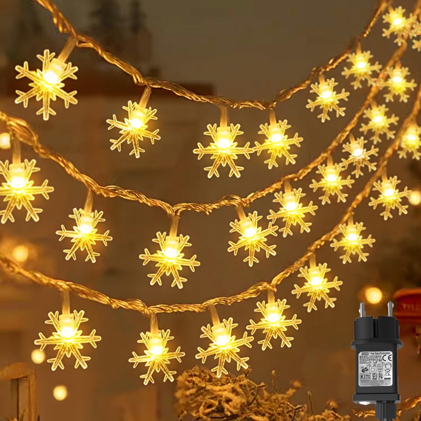 CSHARE Sneeuwvlok Lichtsnoer 15M 100LED IP65 Timer 8 Standen