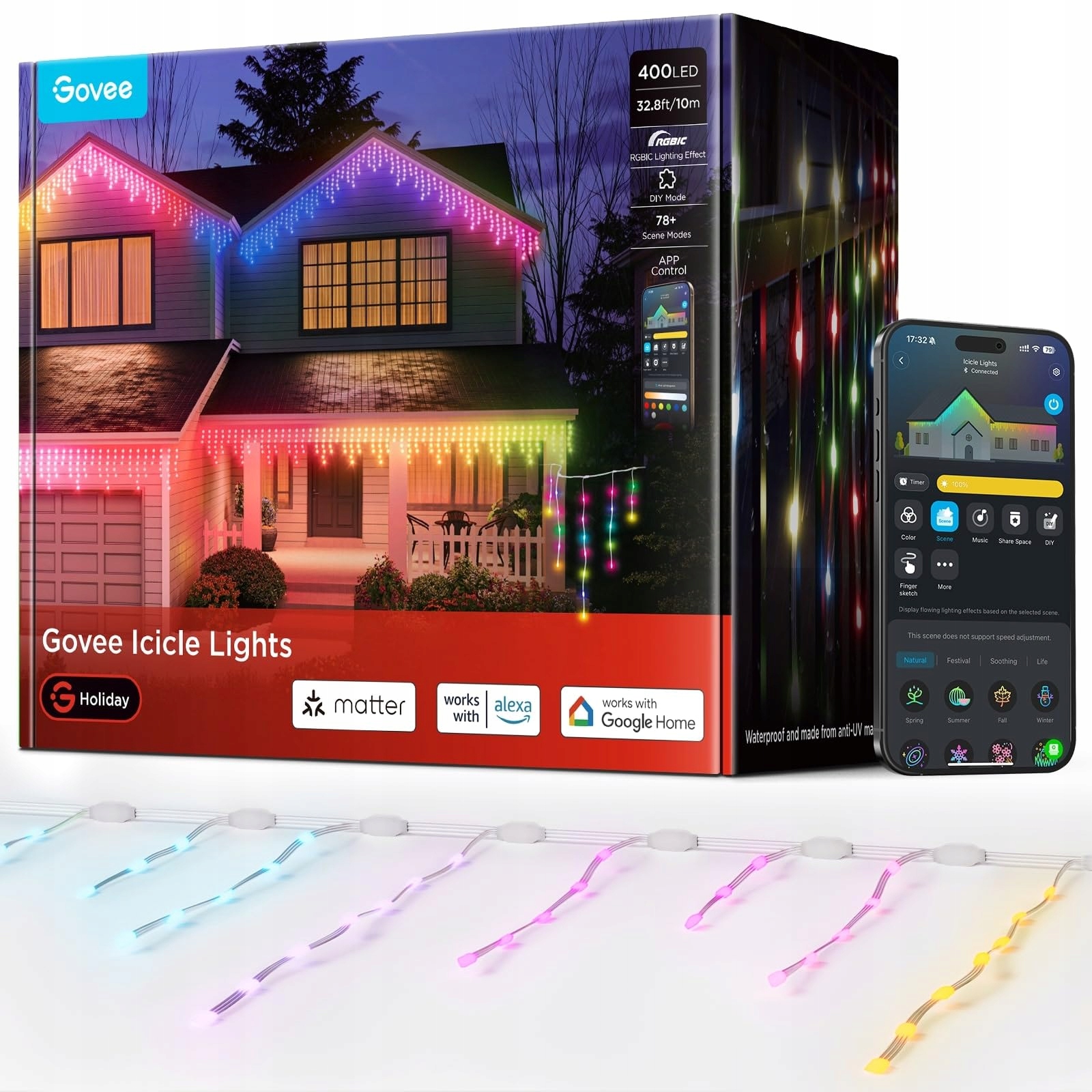 GOVEE RGBIC IJspegel Lichtgordijn 10M 400 LED IP67 Alexa Google
