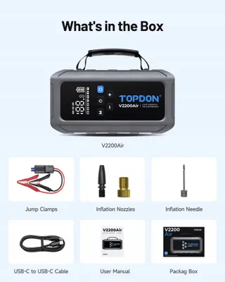 TOPDON V2200Air Starthulp Powerbank 150PSI Compressor 8L Benzine 6L Diesel — miniatuur 7