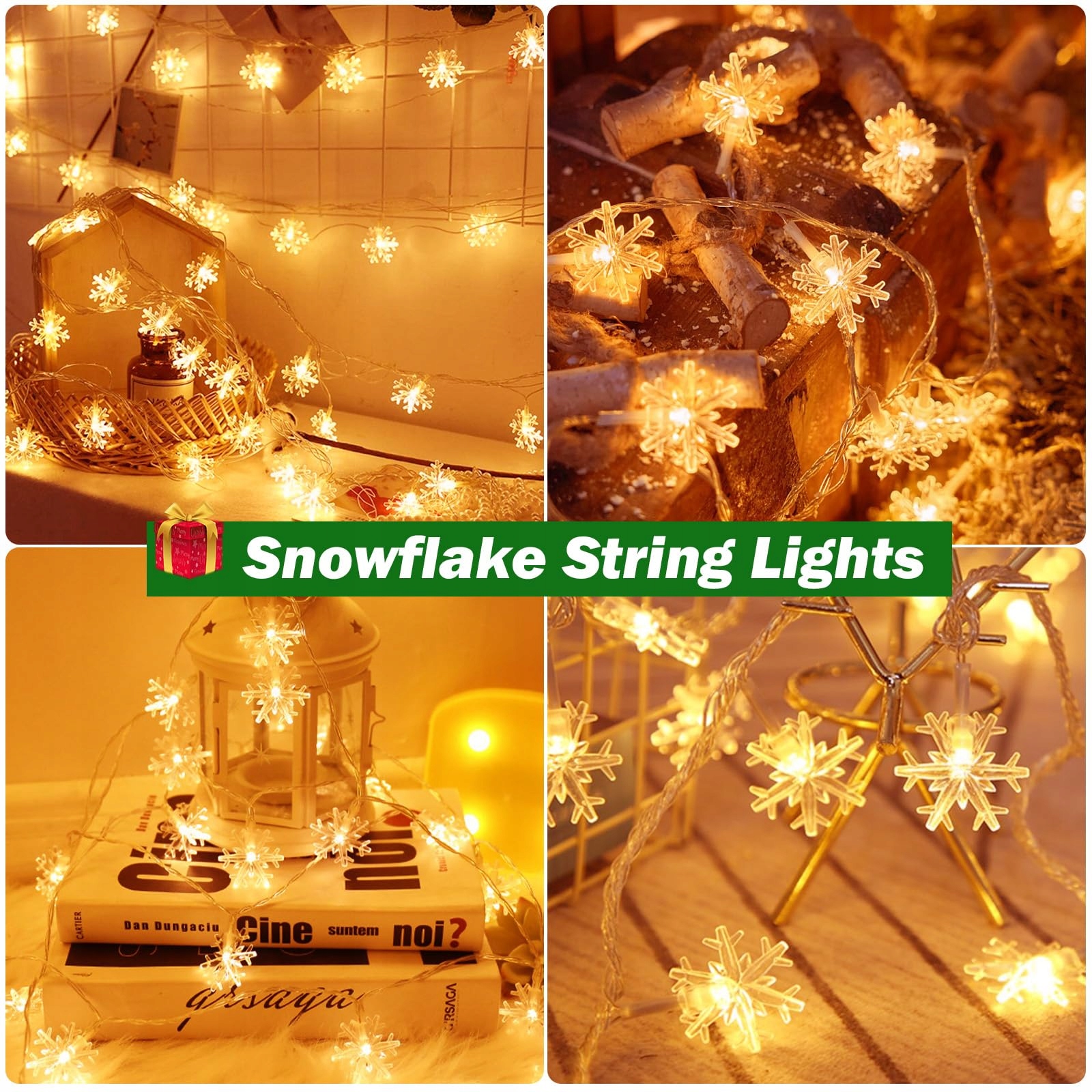 CSHARE LED Lichtsnoer Sneeuwvlok 6M 40LED Batterij Timer IP65