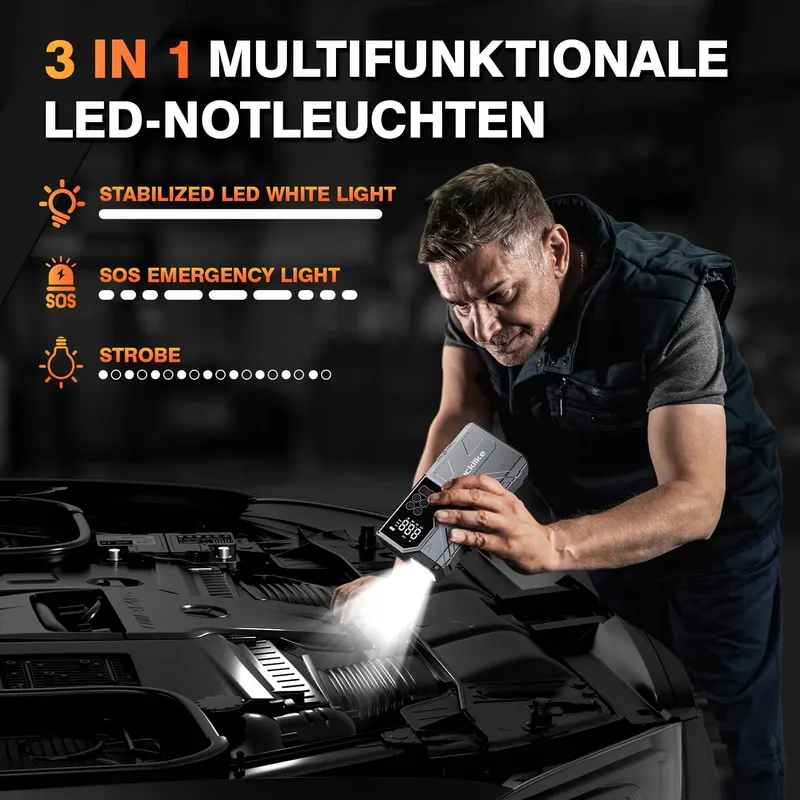 LUCKLIKE Starthulp Powerbank met Compressor Auto SUV Motor — foto 4