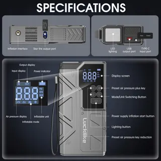 LUCKLIKE Starthulp Powerbank met Compressor Auto SUV Motor — miniatuur 8