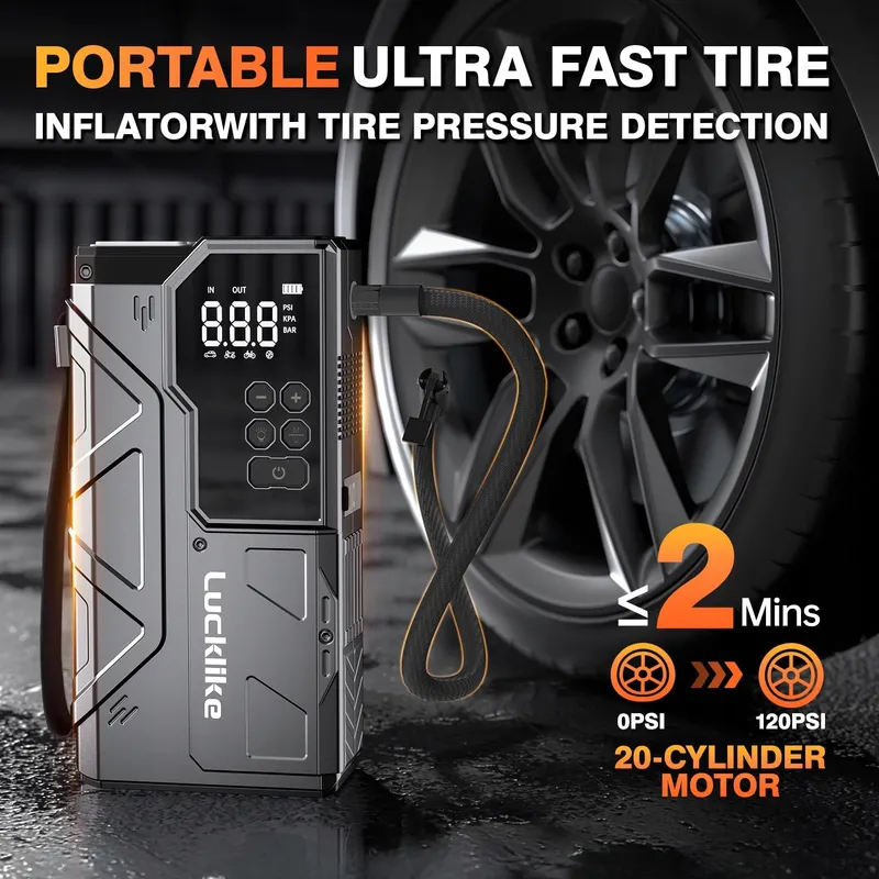LUCKLIKE Starthulp Powerbank met Compressor Auto SUV Motor — foto 3