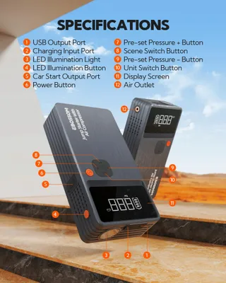 Starthulp Powerbank Auto met Compressor 8000mAh USB-C LED — miniatuur 9