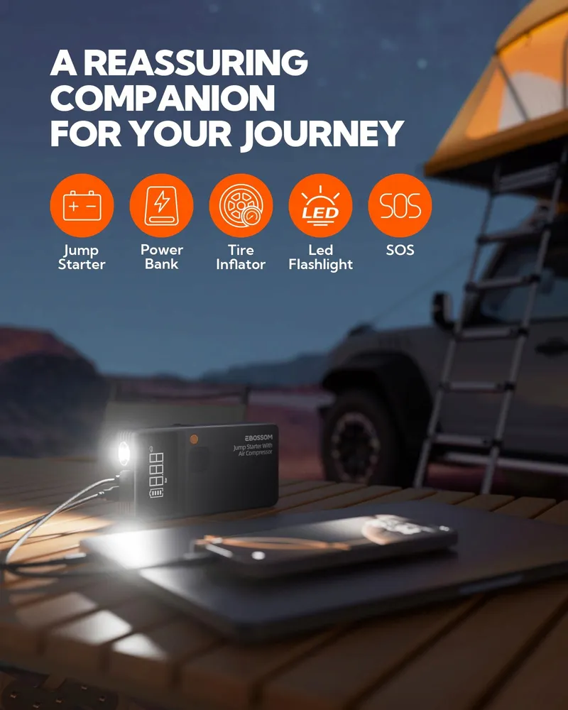 Starthulp Powerbank Auto met Compressor 8000mAh USB-C LED β foto 5
