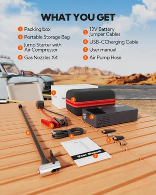 Starthulp Powerbank Auto met Compressor 8000mAh USB-C LED — miniatuur 8