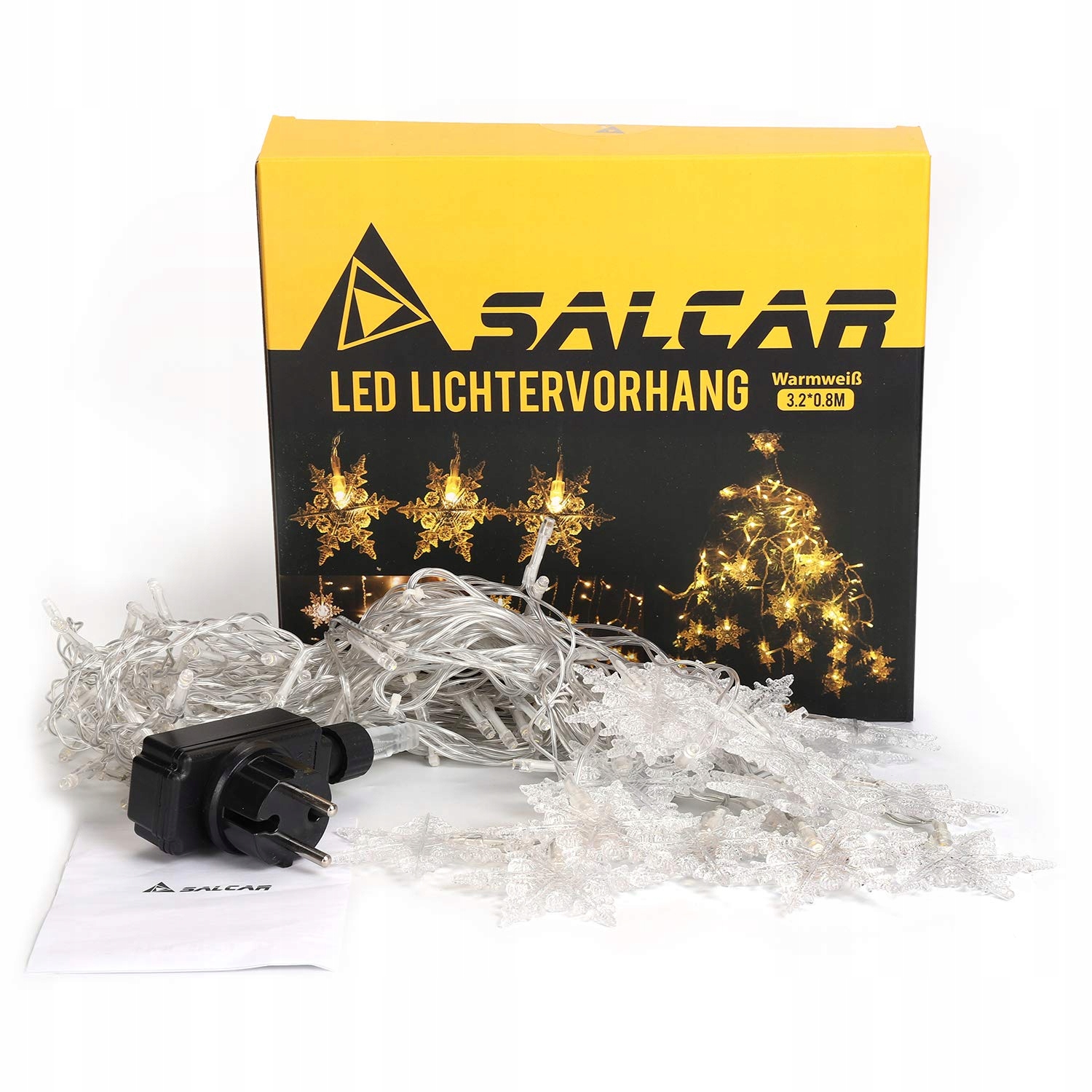 SALCAR Lichtgordijn Sneeuwvlokken 108 LED 3m 9 Modi Warmwit Binnen