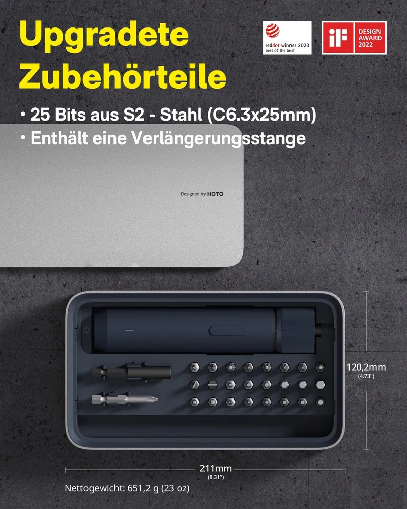 HOTO Elektrische Schroevendraaier Magnetisch 25 Bits LED USB-C 1500mAh — foto 2