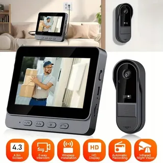 ZEERKEER Draadloze Video Deurbel Camera IP65 1080P 4.3" IPS — miniatuur 2