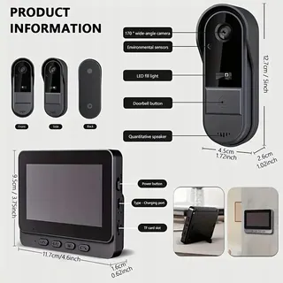 ZEERKEER Draadloze Video Deurbel Camera IP65 1080P 4.3" IPS — miniatuur 7
