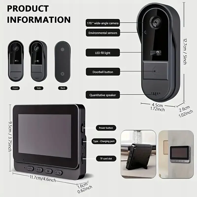 ZEERKEER Draadloze Video Deurbel Camera IP65 1080P 4.3" IPS — foto 7