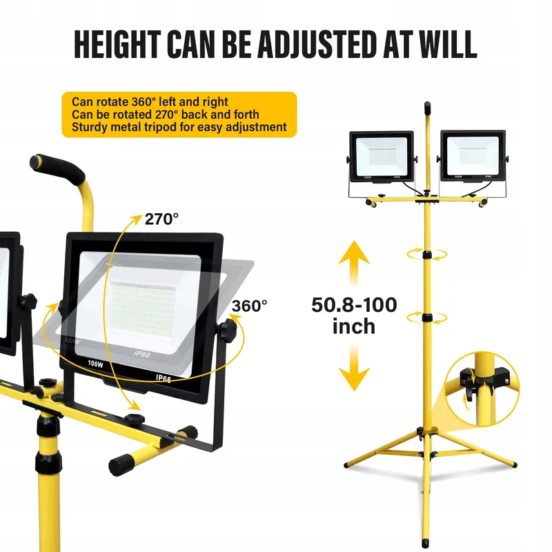 WILLPOWER LED Reflector 2x100W Op Statief 20000lm Waterdicht Werkplaats — foto 3