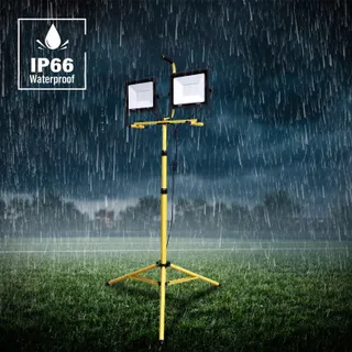 WILLPOWER LED Reflector 2x100W Op Statief 20000lm Waterdicht Werkplaats — miniatuur 5