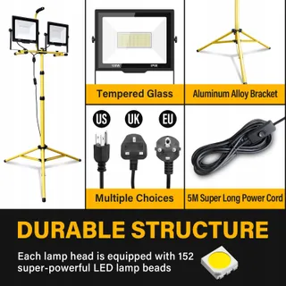 WILLPOWER LED Reflector 2x100W Op Statief 20000lm Waterdicht Werkplaats — miniatuur 4