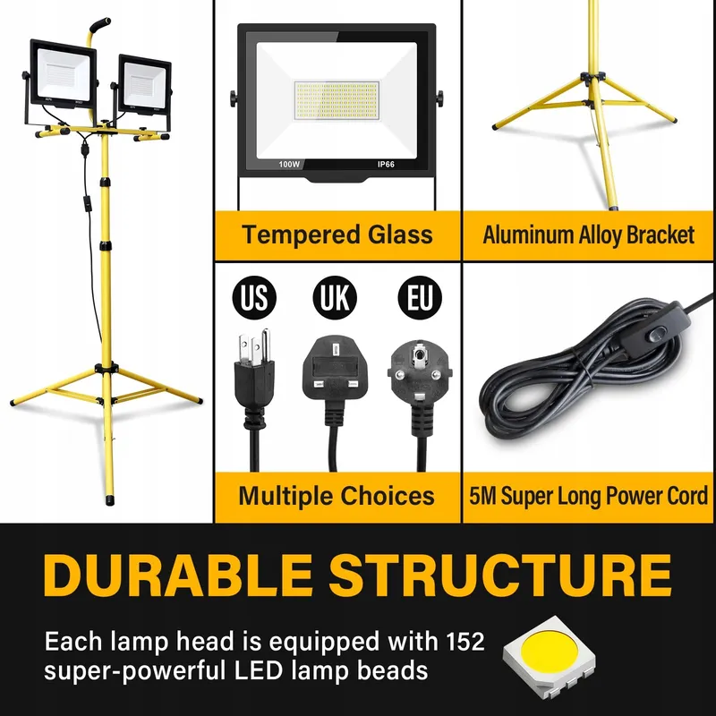 WILLPOWER LED Reflector 2x100W Op Statief 20000lm Waterdicht Werkplaats — foto 4