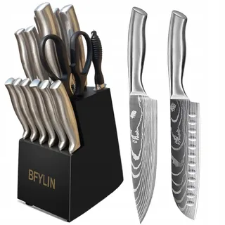 BFYLIN Messenset 15-delig Houten Blok Zilver