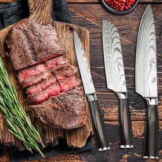 GUSTURG Keukenmessenset 3-delig Ergonomisch Handvat Carbon Staal — miniatuur 6