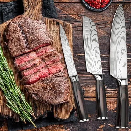 GUSTURG Keukenmessenset 3-delig Ergonomisch Handvat Carbon Staal — foto 6