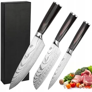 GUSTURG Keukenmessenset 3-delig Ergonomisch Handvat Carbon Staal — miniatuur 1