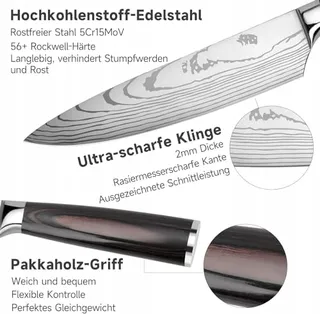 GUSTURG Keukenmessenset 3-delig Ergonomisch Handvat Carbon Staal — miniatuur 3