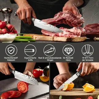 GUSTURG Keukenmessenset 3-delig Ergonomisch Handvat Carbon Staal — miniatuur 4