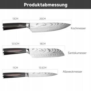 GUSTURG Keukenmessenset 3-delig Ergonomisch Handvat Carbon Staal — miniatuur 5