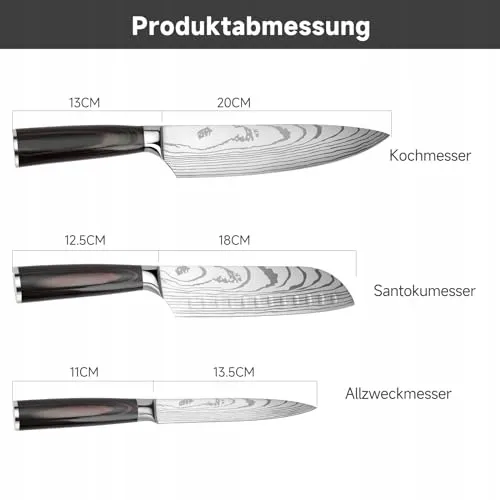 GUSTURG Keukenmessenset 3-delig Ergonomisch Handvat Carbon Staal — foto 5